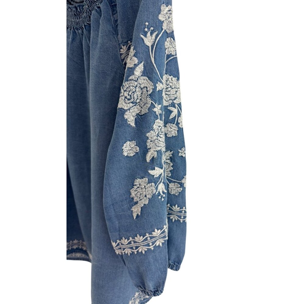 J. Jill Denim Chambray Embroidered Tunic Top Size XL Shirt Blouse Boho Peasant - Picture 7 of 11
